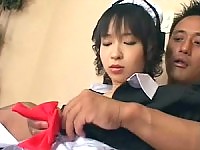 Japanese teen with hairy muff has her tiny clitoris fingered